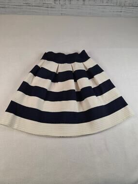 Alythea Navy Cream Striped Pleated Bandage Skirt Size S Stretch Fit Fla